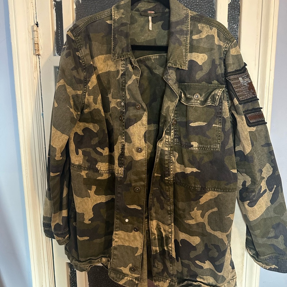 Free People Embellished Camo Jacket